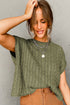 Crew Neck Cable Knit Short Sleeve Sweater